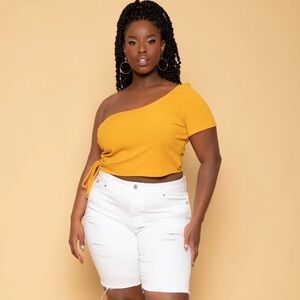 NWT Plus size asymmetrical ribbed crop top in Mustard